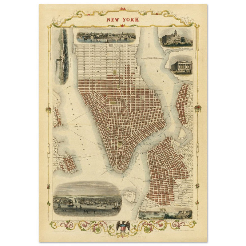 Vintage New York City map. Antique city plan of the city of New York.