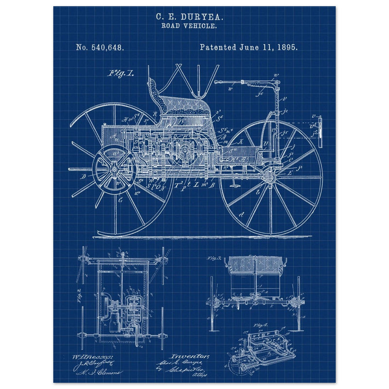 Road vehicle patent 540648 1895 by Charles Edgar Duryea. Automobile car history