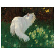 White Cat and Butterflies old painting by Arthur Heyer .