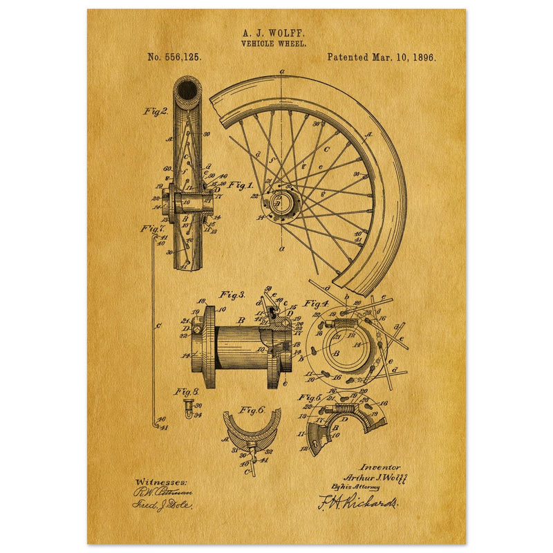 Vehicle whell patent illustration. Vintage drawing .