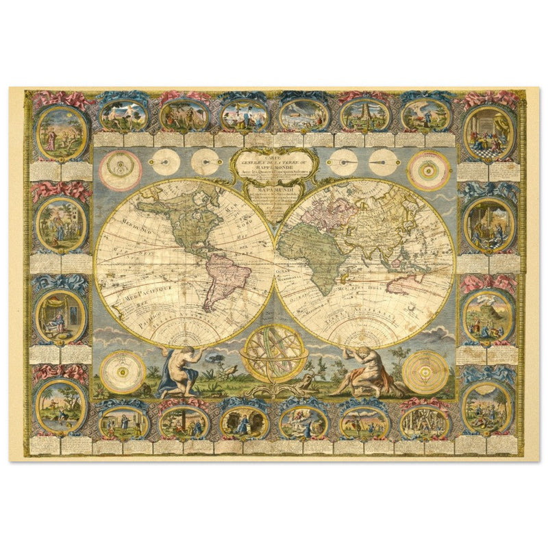 Ancient world map of 1776 by Abbe Clouet Double hemisphere world map.