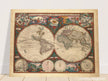 1660 Ancient old world map. Double hemisphere antique map reproduction.