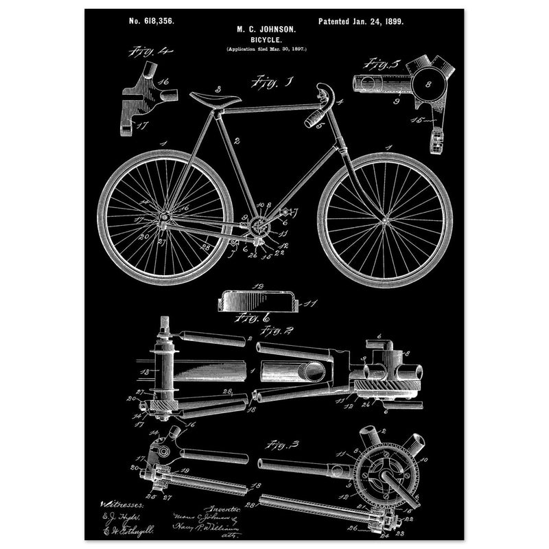Vintage bicycle patent 1899 by M. C Johnson.