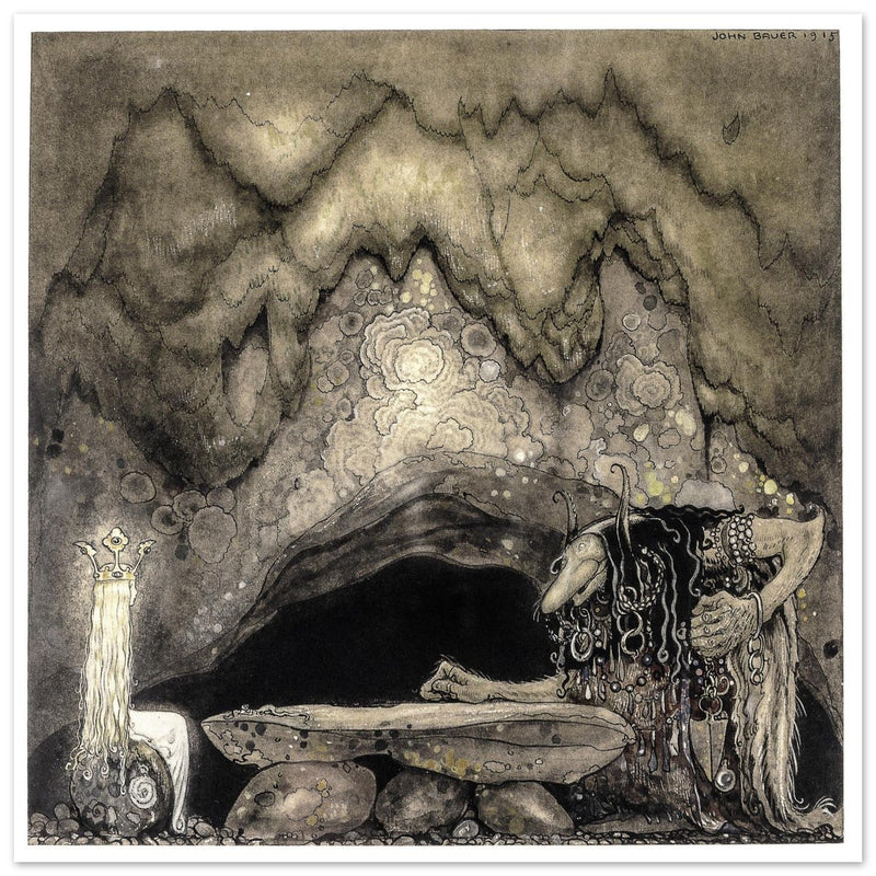 John Bauer illustration for the fairy tale The Boy and the trolls by Walter Stenstrom.