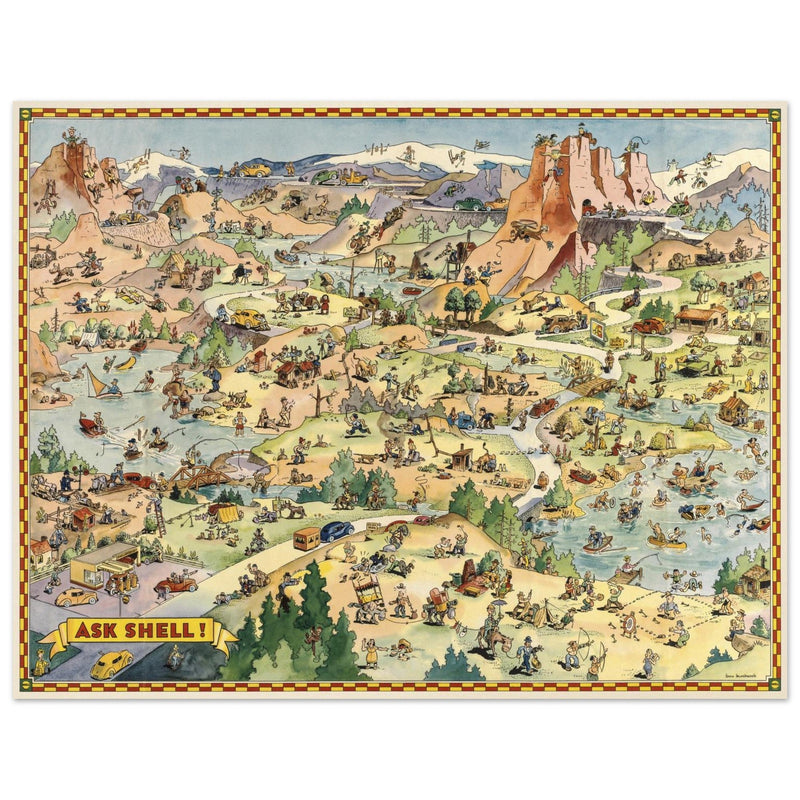 Tour with Confidence with Shell  illustrated vintage map  by Don Bloodgood.