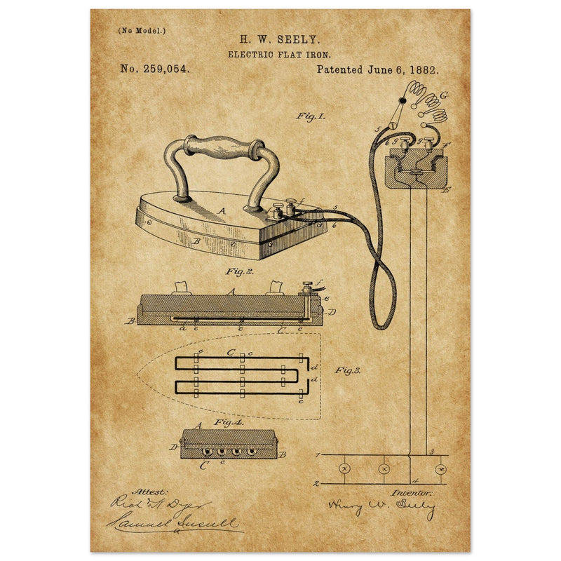 Electric Flat Iron patent by Henry W. Seeley Patent 259.054