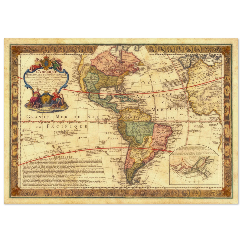 Ancient map of America. Old antique american map of the XVIII Century.  and poster