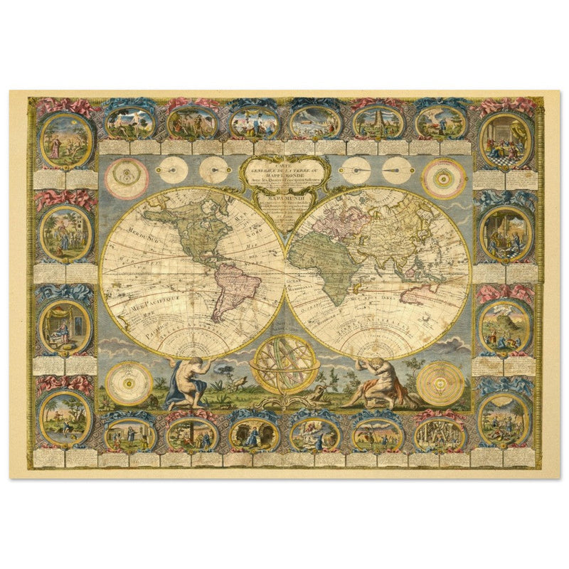 Ancient world map of 1776 by Abbe Clouet Double hemisphere world map.