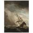 Willem van de Velde A Ship on the High Seas Caught by a Squall, Known as The Gust. Old marine painting. Stormy sea.