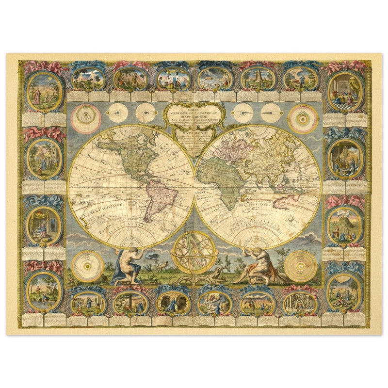 Ancient world map of 1776 by Abbe Clouet Double hemisphere world map.