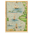 Ancient illustrated beautiful map poster reproduction by Guillaume Le Testu 1555