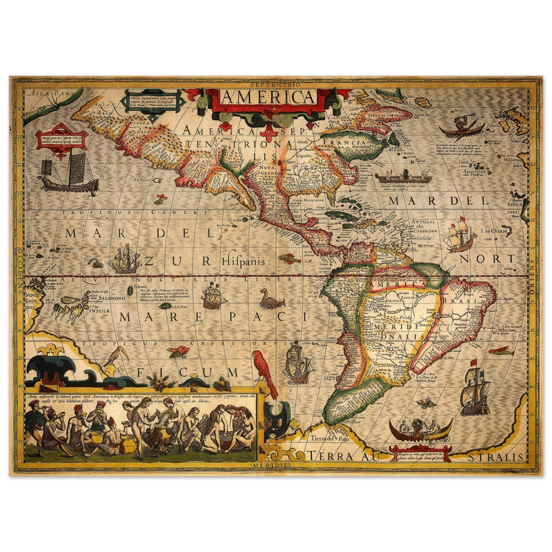 America old map print. Poster reproduction of the american continent year 1630 by Hendrik Hondius