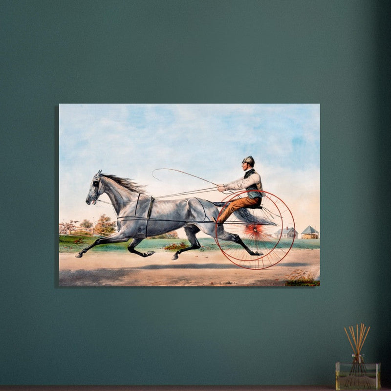 Harness cart horse racing. Grey Eddie by Nathaniel Currier 1855.