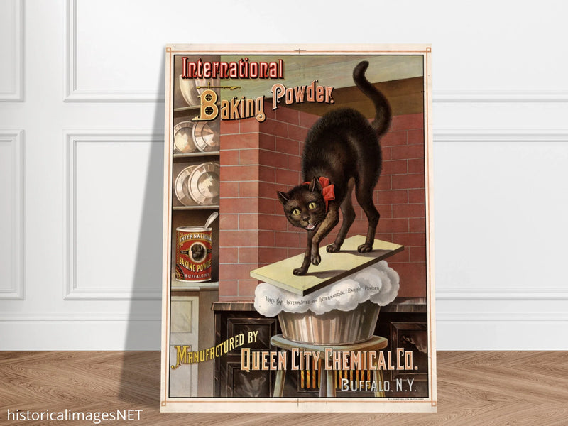 Vintage black cat Baking powder advertisement print 1885