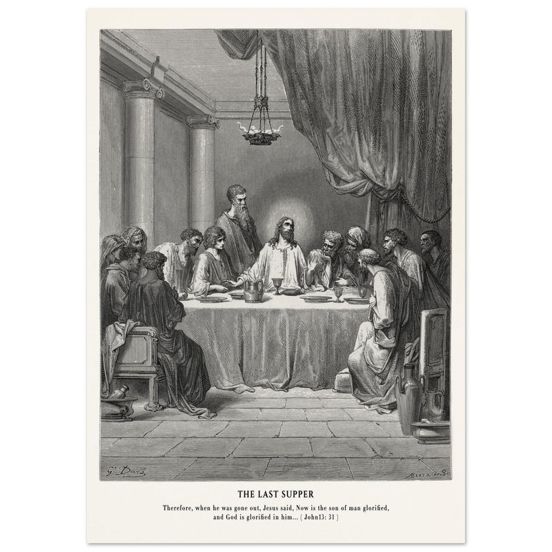 Gustave Dore The Bible engraving print . The Last Supper illustration .