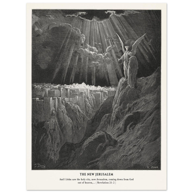Gustave Dore The Bible engraving print . The New Jerusalem illustration .