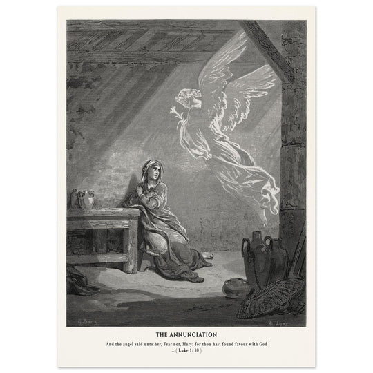Gustave Dore The Bible engraving print . The Annunciation illustration .