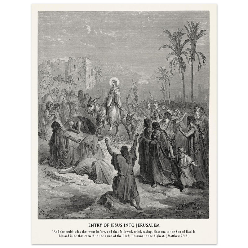 Gustave Dore The Bible engraving print . Entry of Jesus into Jerusalem .