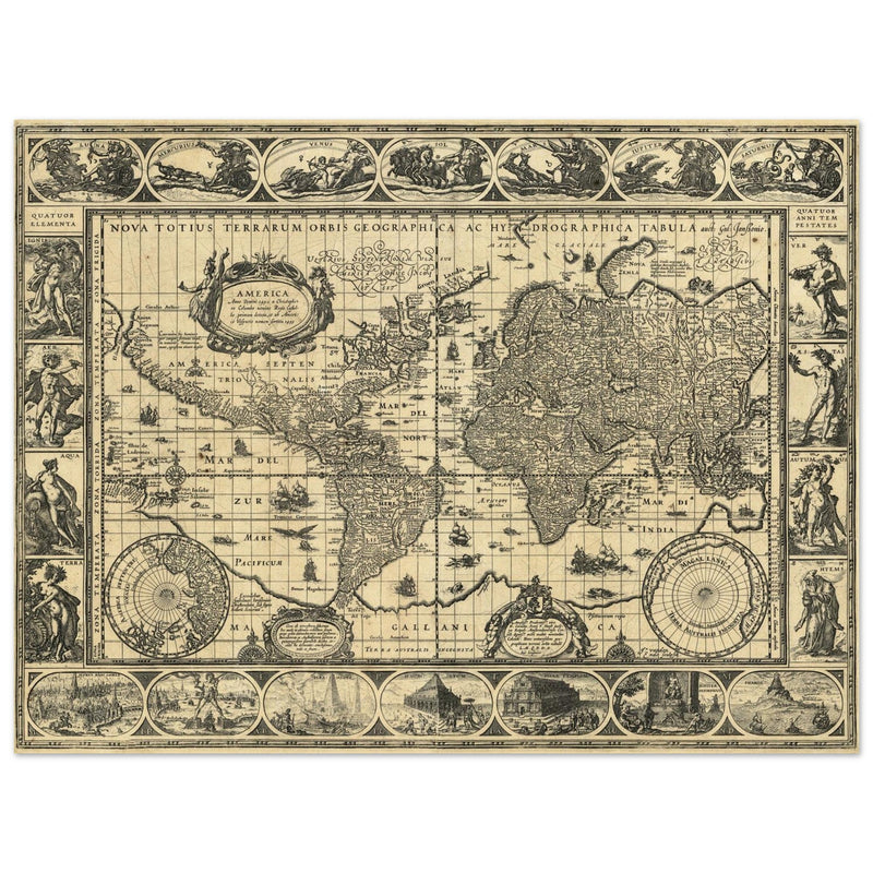 Ancient World Map   by Willem Janszoon Blaeu XVII Century.