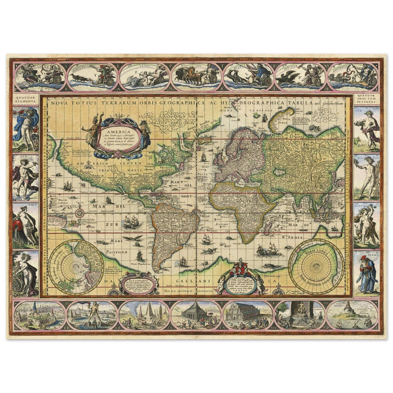 Old ancient map Nova Totius Terrarum Orbis Geographica ac Hydrographica Tabula by Willem Janszoon Blaeu .