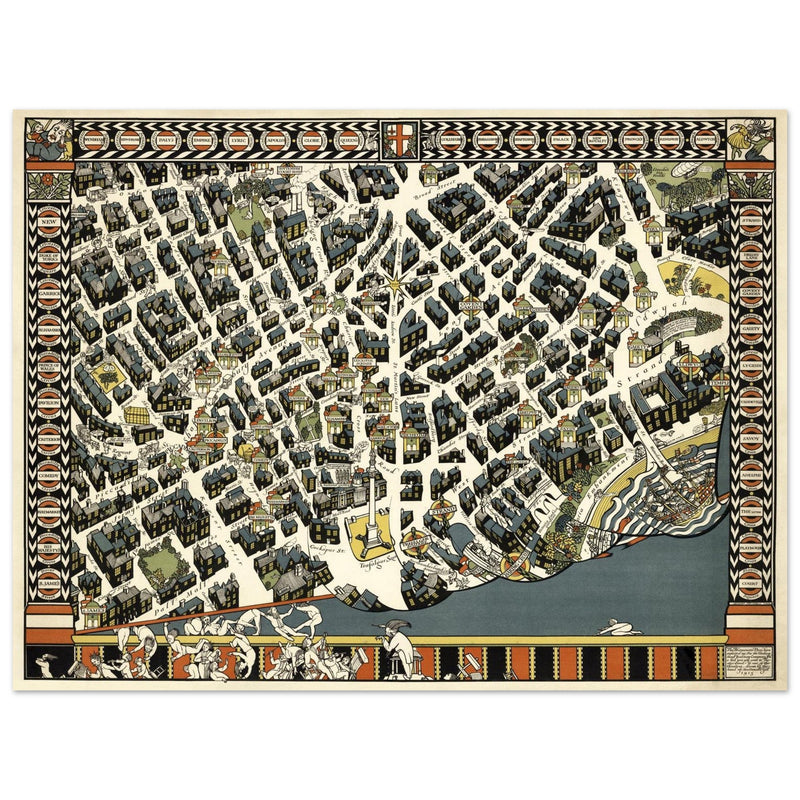 London Theatreland city vintage map 1915 by Gill, Leslie MacDonald.