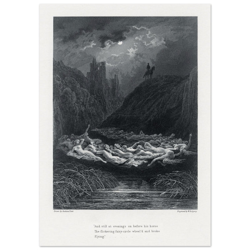 Gustave Dore illustration of King Arthur legend . The Fairy Circle. From the book Idylls of the King by Alfred Tennyson.