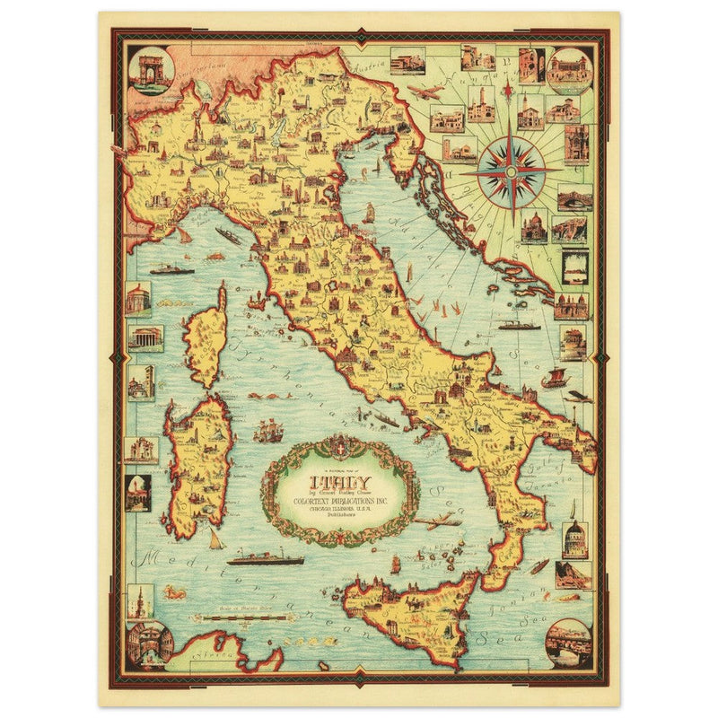 Italy old pictorial map by Ernest Dudley Chase.