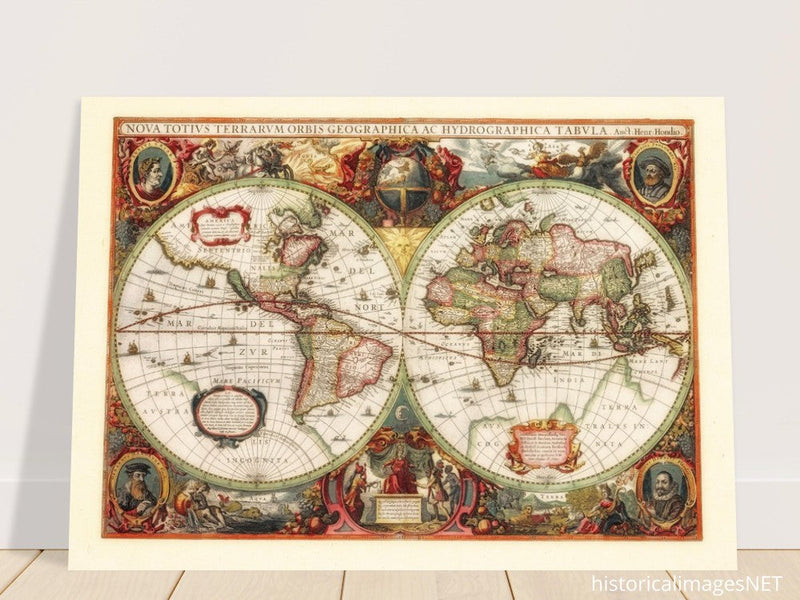 Ancient old world map by Hendrik Hondius