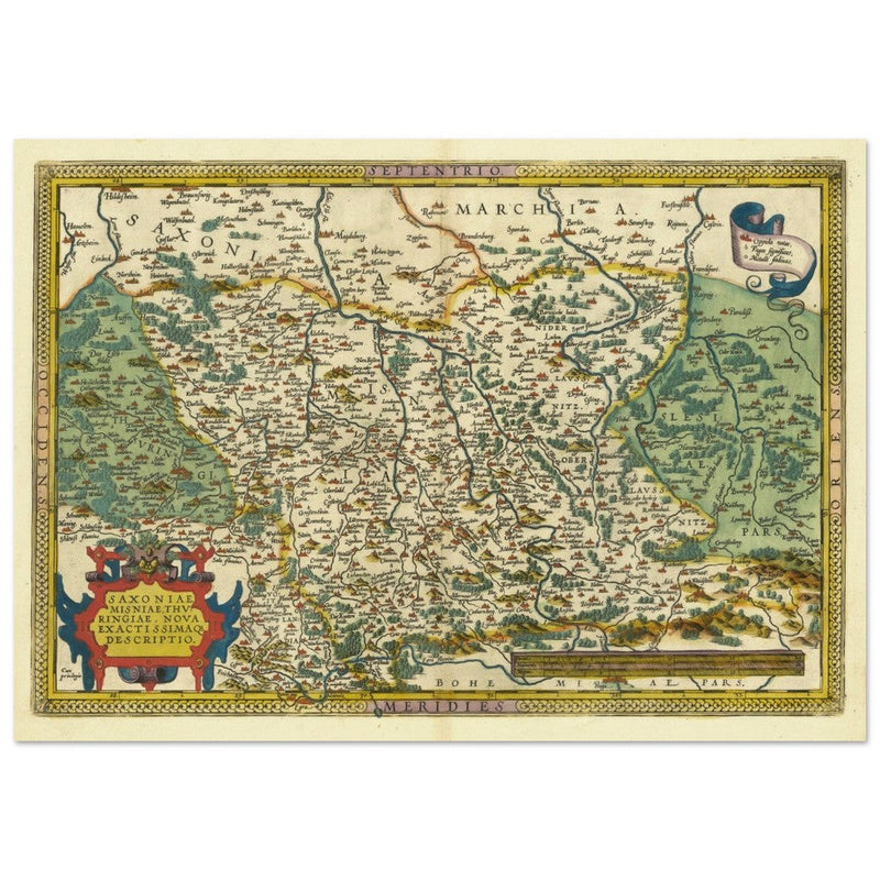 Ancient historic map of Saxony, Meissen, and Thuringia by Abraham Ortelius.