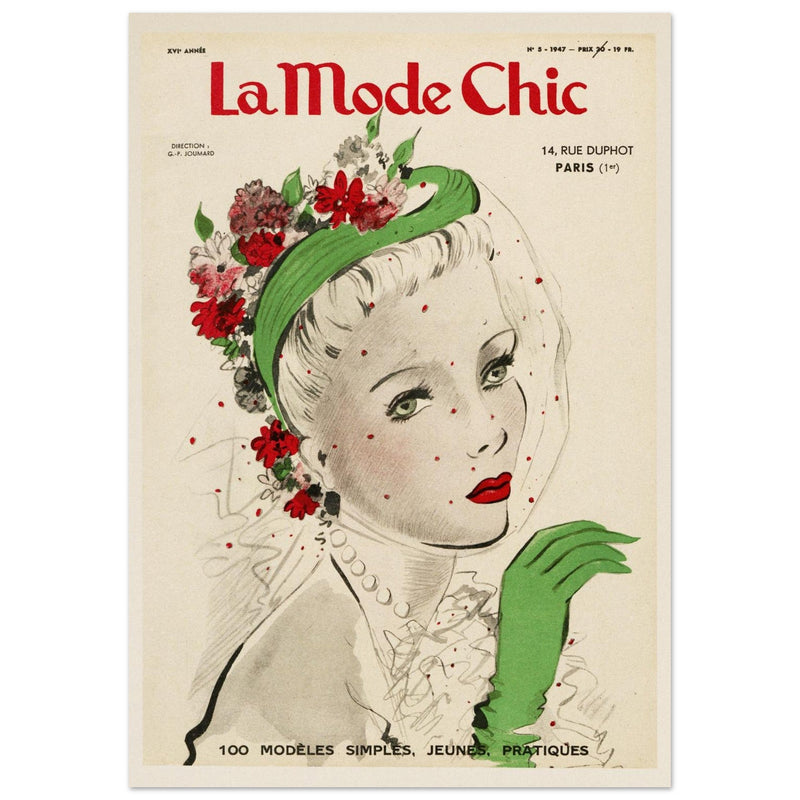 La Mode Chic old vintage fashion magazine cover from the 40s. 1947.