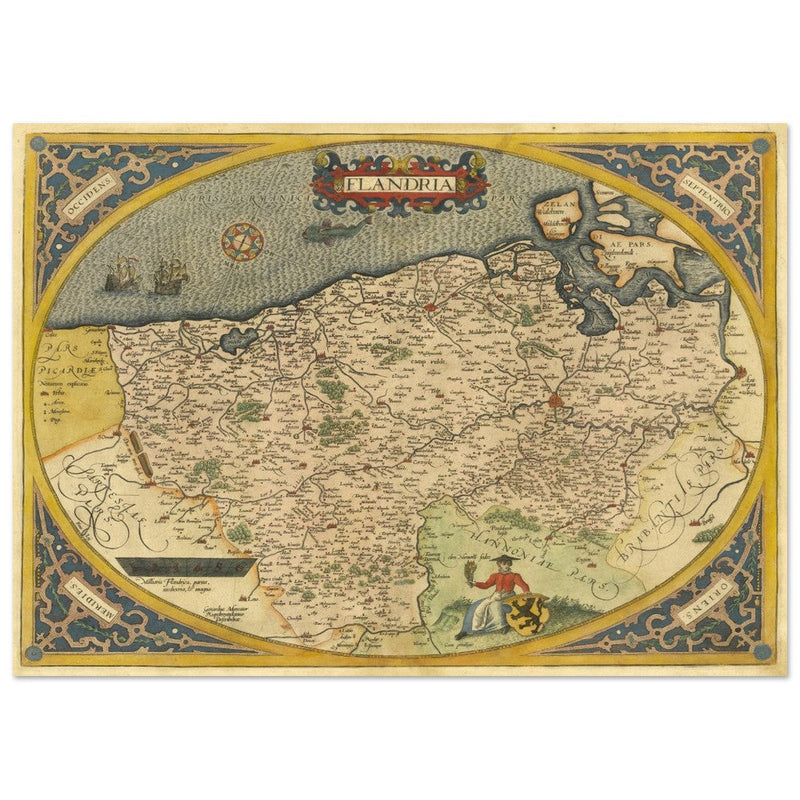 Ancient map of Flandria by Abraham Ortelius 1584. Vintage map  .