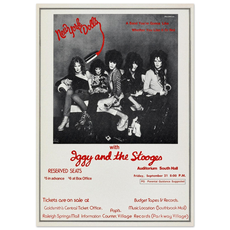 Iggy and the Stooges vintage concert poster. Performance in Memphis in 1973.