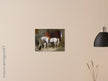 White horse in stable with dogs antique painting by Edwin Landseer.
