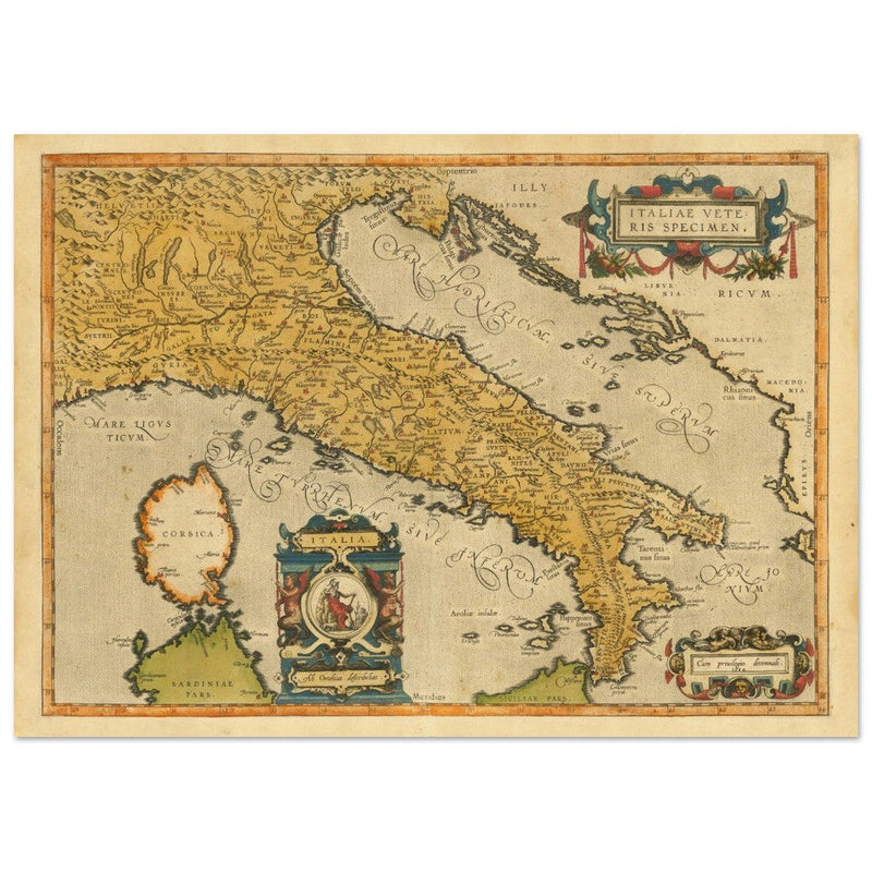 Ancient map of Italy by Abraham Ortelius. Vintage historic map.