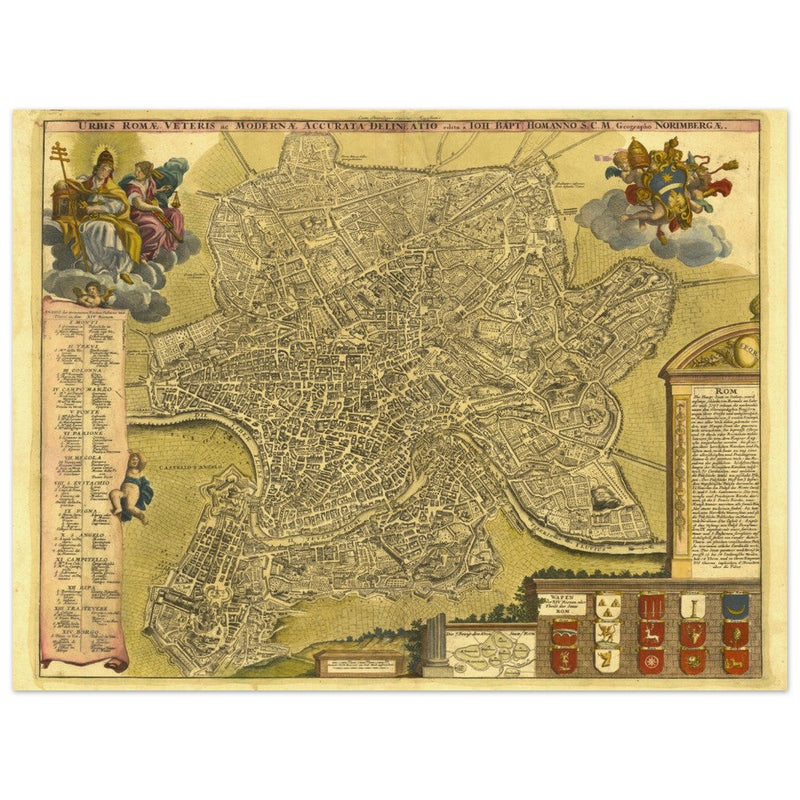 Antique city map of Rome in Italy XVIII Century by Johan Baptiste Homann.