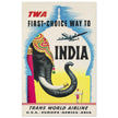 Travel India vintage poster . TWA Trans World Airline First Choice way to India.