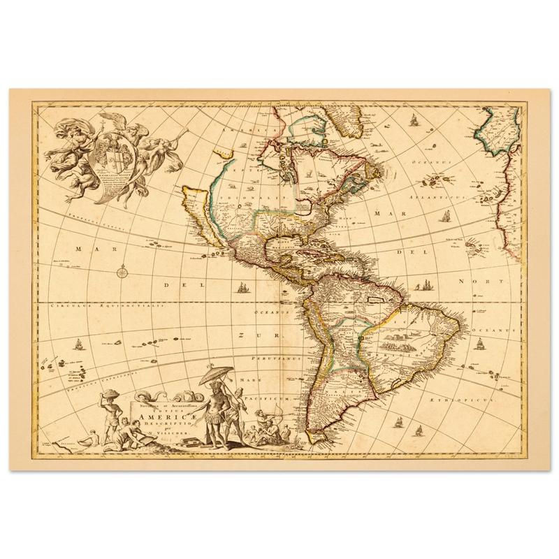 America ancient map. Novissima et accuratissima totius Americae descriptio by Nicolaes Visscher