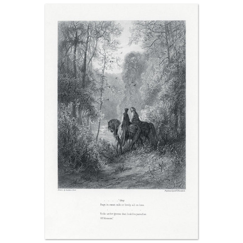 Gustave Dore illustration of King Arthur legend . The Dawn of Love. From the book Idylls of the King by Alfred Tennyson.