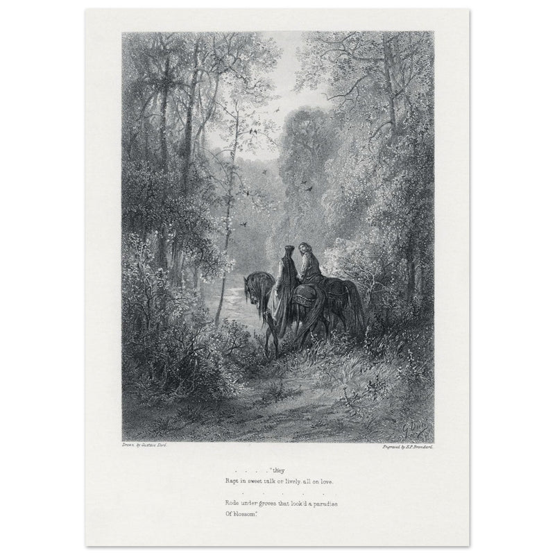 Gustave Dore illustration of King Arthur legend . The Dawn of Love. From the book Idylls of the King by Alfred Tennyson.