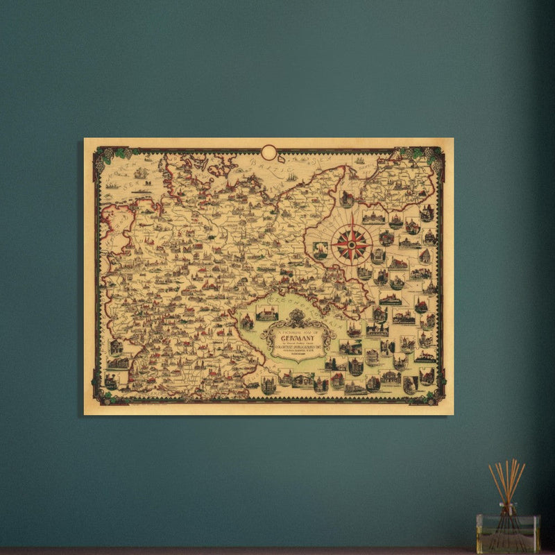 A Pictorial old ancient map of Germany by Ernest Dudley Chase.