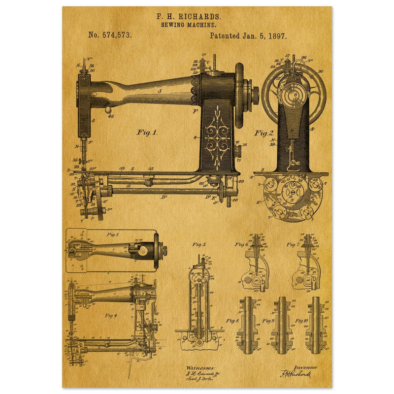 Sewing machine vintage patent 1897 by F. H Richards.