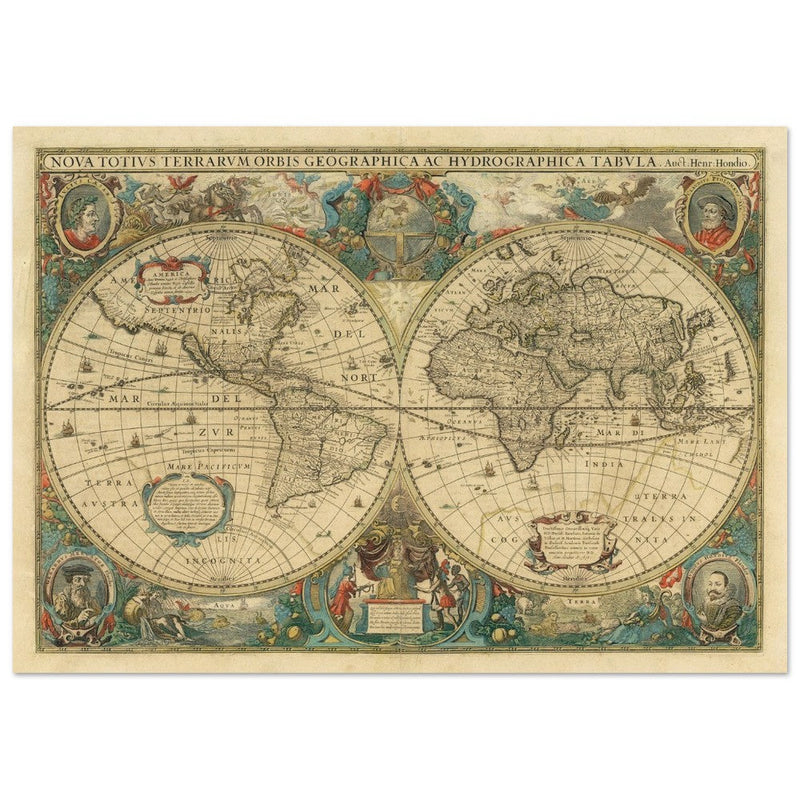 Nova totius terrarum orbis 1630 old world map poster by Hendrik Hondius
