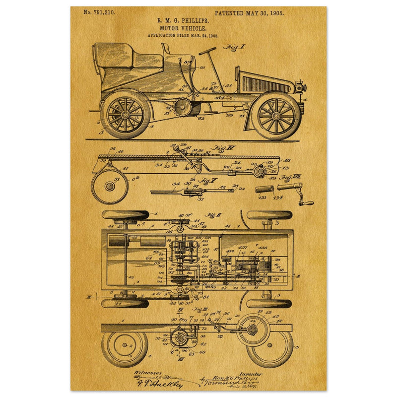 Motor Vehicle patent. Vintage car illustration.
