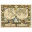 Beautiful illustrated world map of the XVIII Century. Vintage historic double hemisphere map.