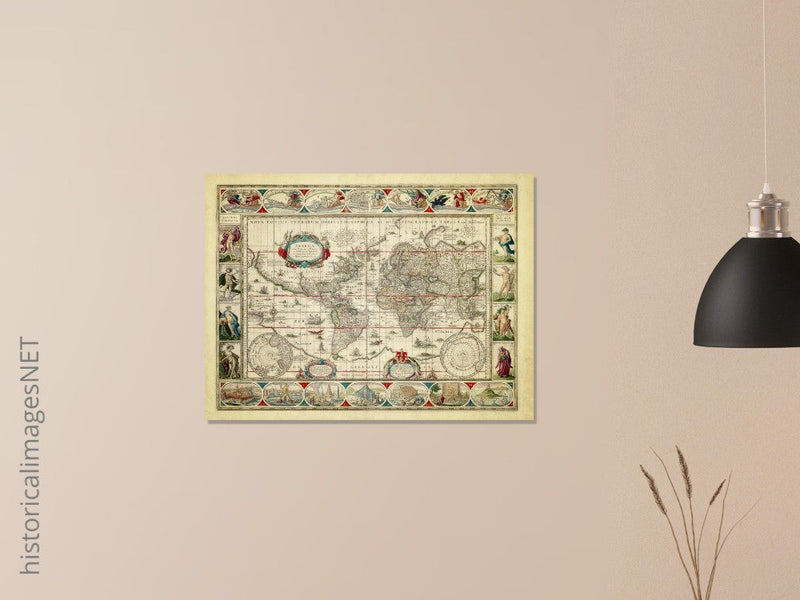 Ancient old world map 1638. Noua totius terrarum orbis geographica ac hydrographica tabula by Willem Janszoon Blaeu