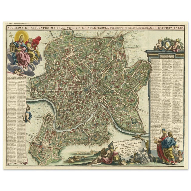 Antique city map of Rome in Italy XVIII Century by Johan Baptiste Homann.