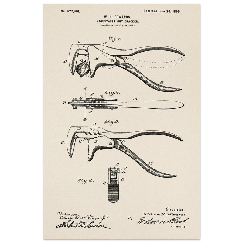 Vintage Adjustable Nut Cracker patent by William H. Edwards.