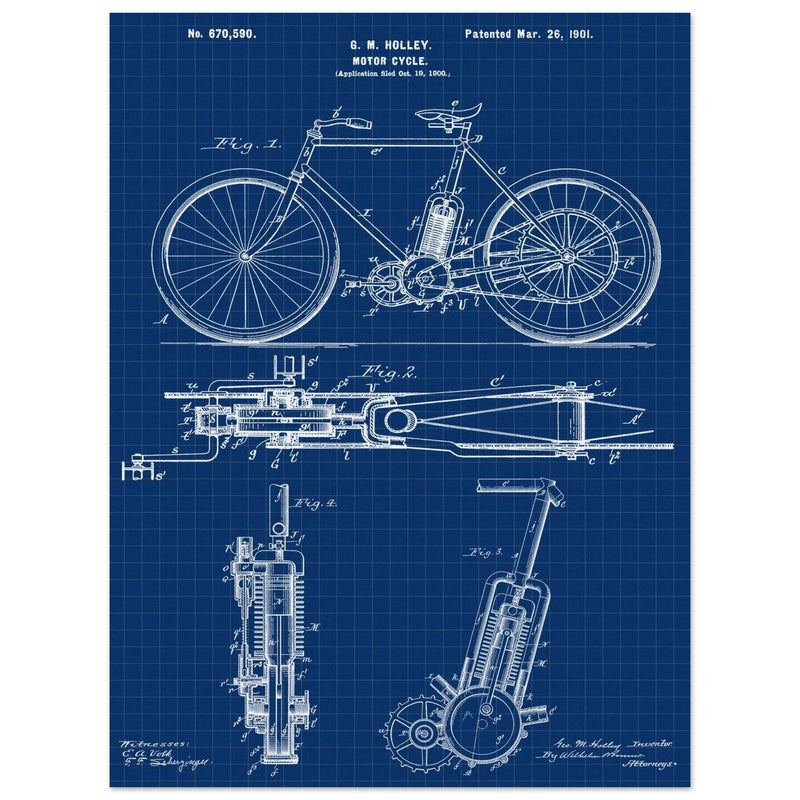 vintage motorcycle patent by G. M Holley.