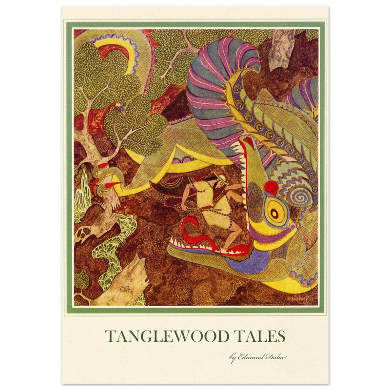Edmund Dulac Tanglewood Tales illustration . The Dragon's Teeth Jason confronts the beat tha guards  Golden Fleece