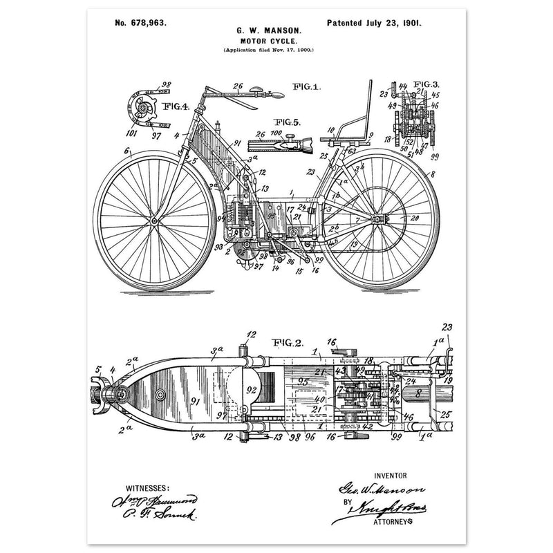Motorcycle old patent by G. W Manson.